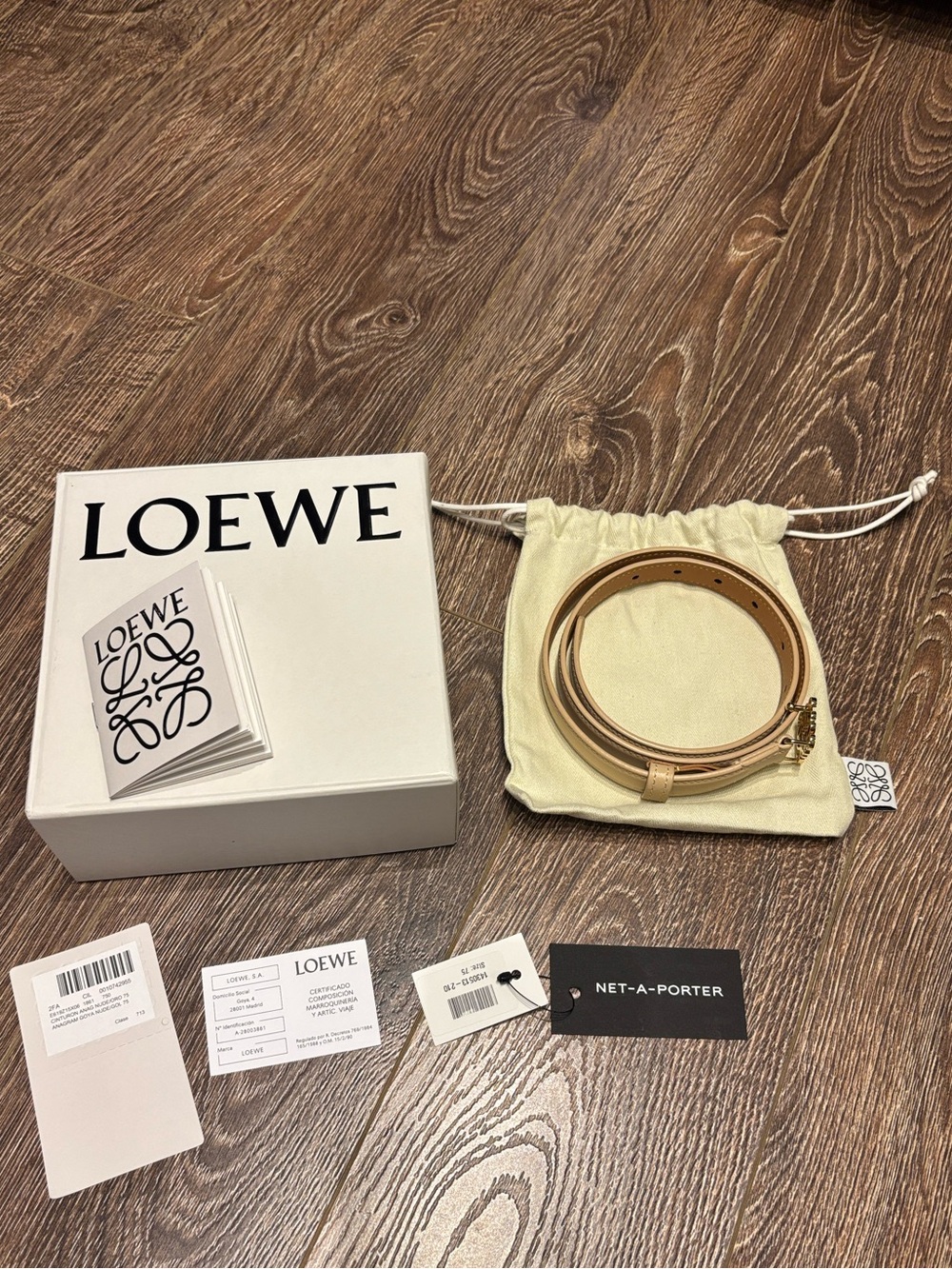 Loewe Anagram Leather Belt in Nude (size 75)